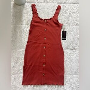 Nobo Salmon Colored Button-Down Dress w/ Scalloped shoulder straps